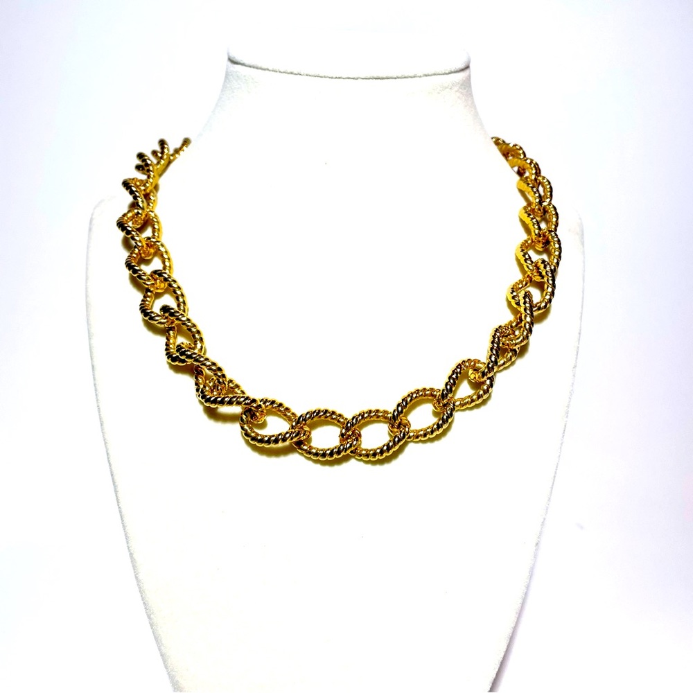 Erwin Pearl Vintage Signed Heavy Textured Gold-tone Link Chain Necklace Choker